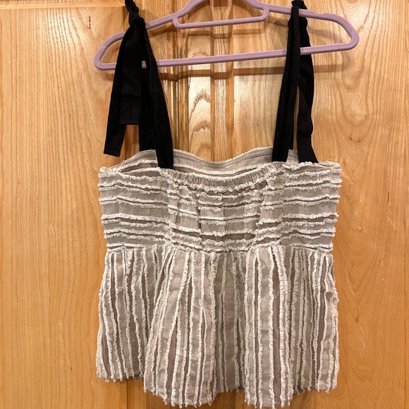 Maeve Anthropologie Top Textured Fringe Sleeveless Black Tie Strap Casual Chic - Picture 8 of 9